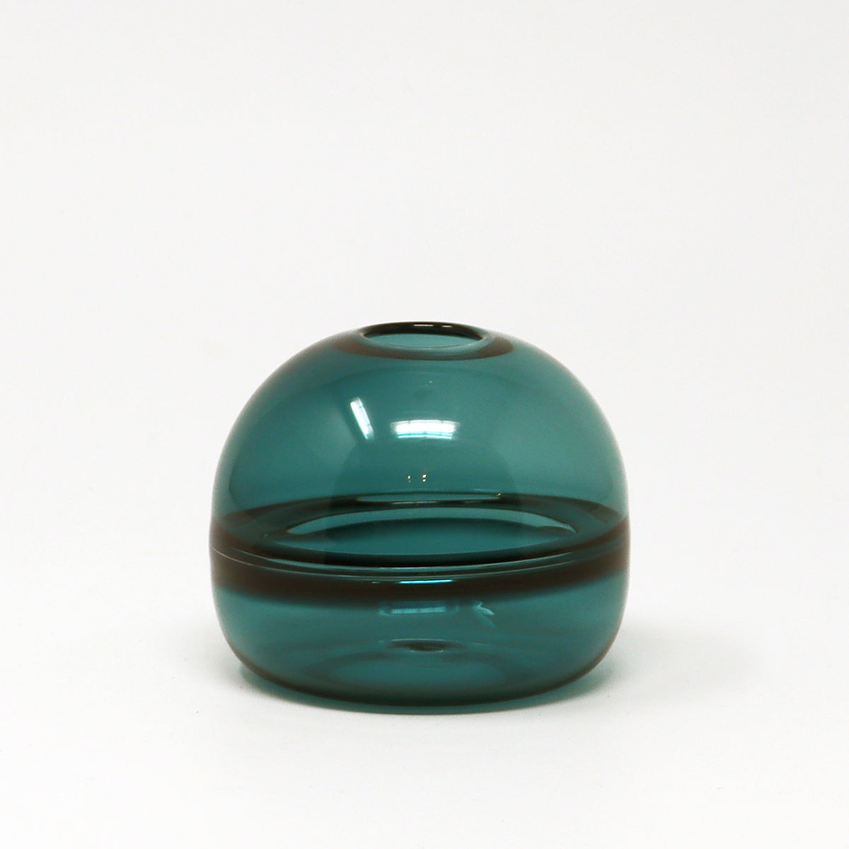 Teal glass bud vase on a white background Emma Baker glassware