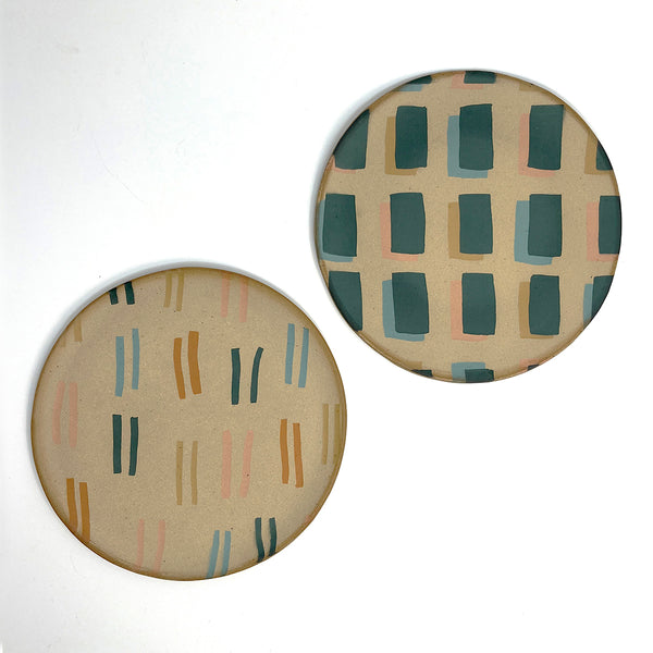 INLAY Plate / Green, Peach, Ochre, Blue Rectangles