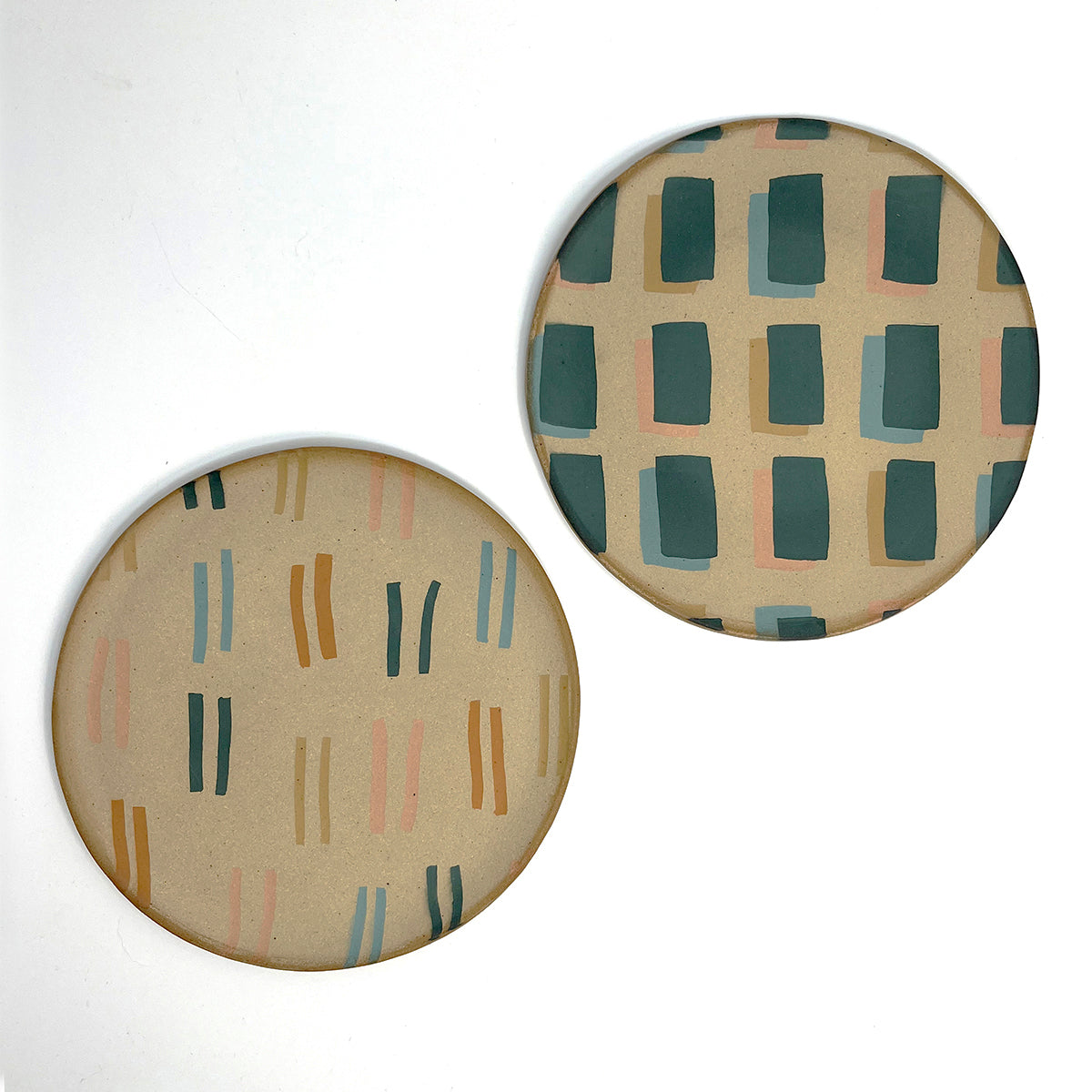 INLAY Plate / Green, Peach, Ochre, Blue Lines