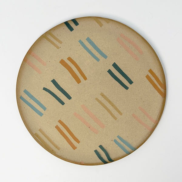 INLAY Plate / Green, Peach, Ochre, Blue Lines