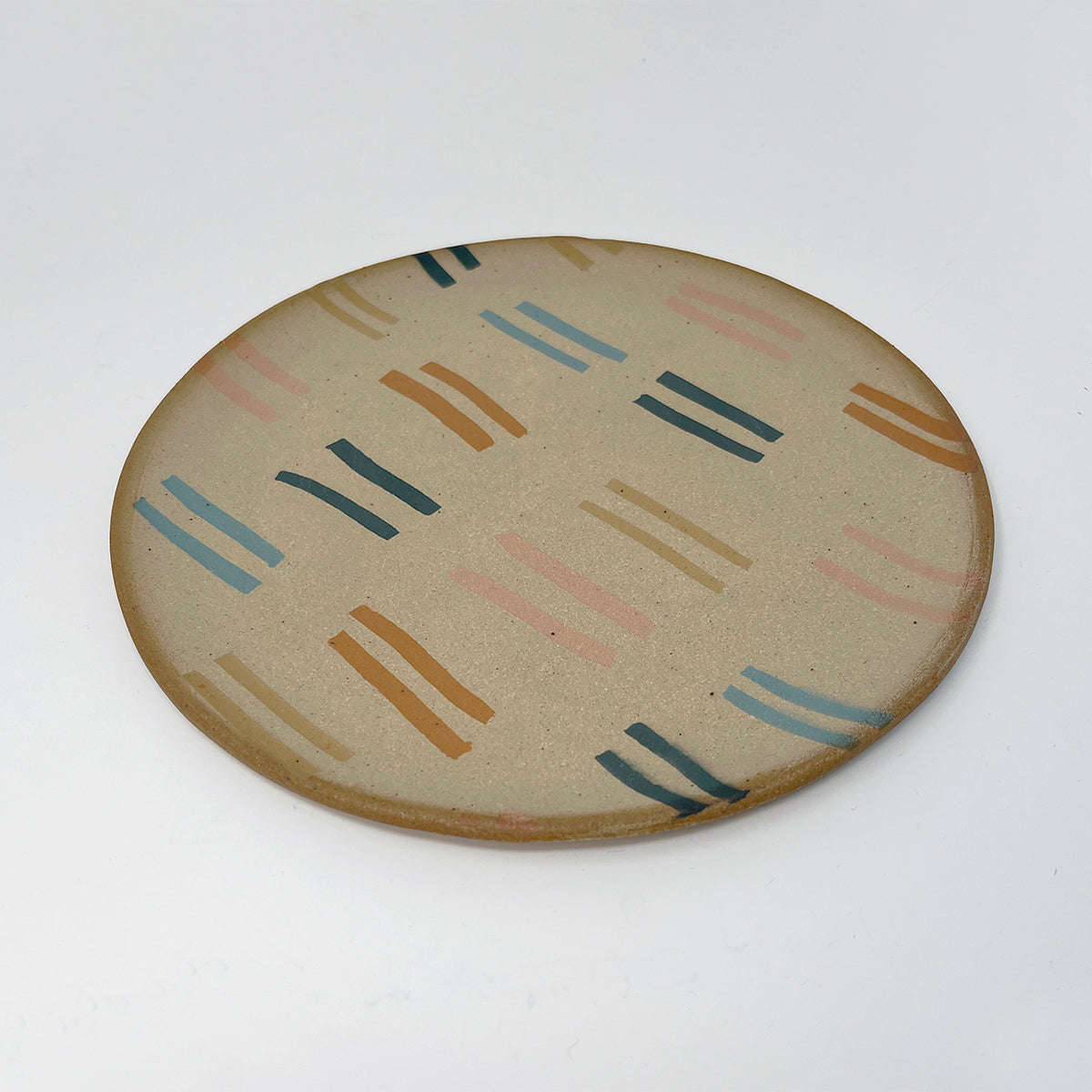 INLAY Plate / Green, Peach, Ochre, Blue Lines