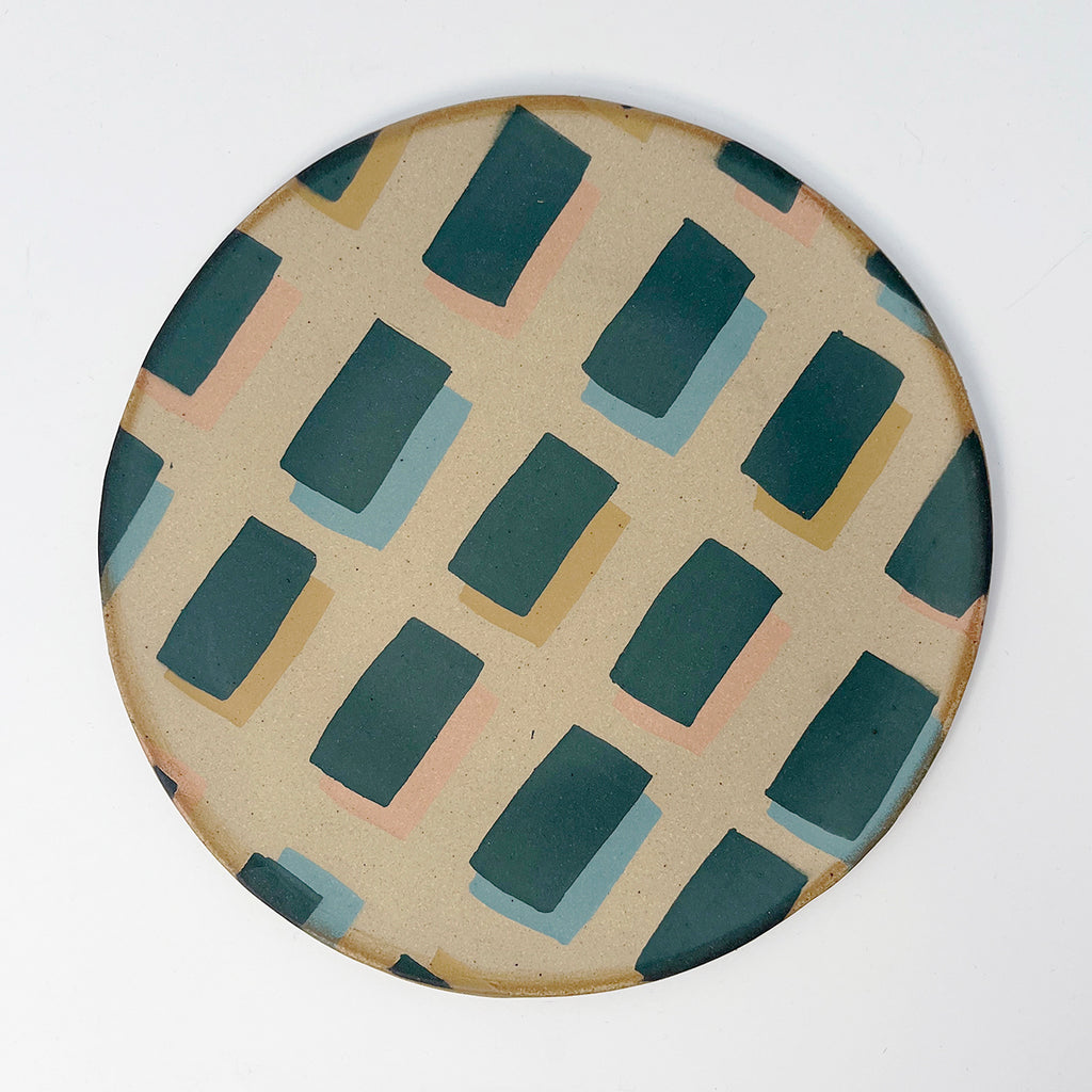 INLAY Plate / Green, Peach, Ochre, Blue Rectangles