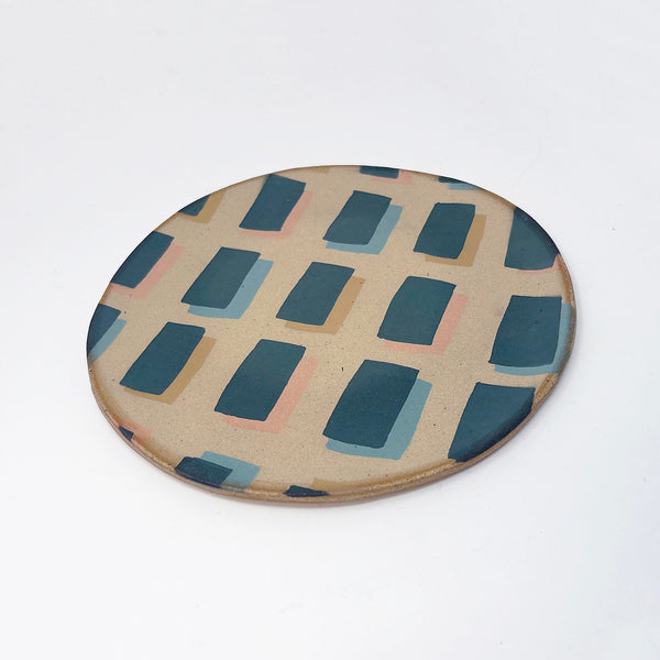 INLAY Plate / Green, Peach, Ochre, Blue Rectangles