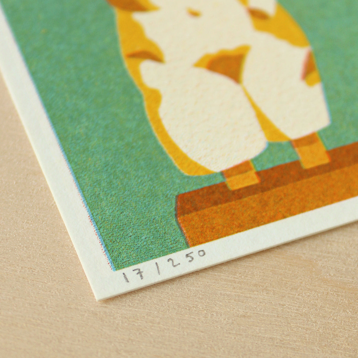 Illustration of a bust statue on a textured card with a green background