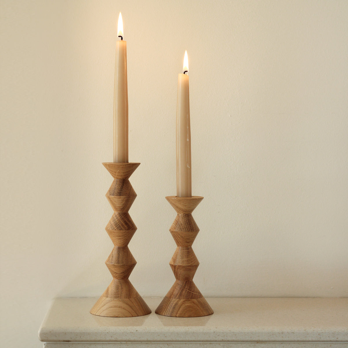 Stacked Oak Candlestick