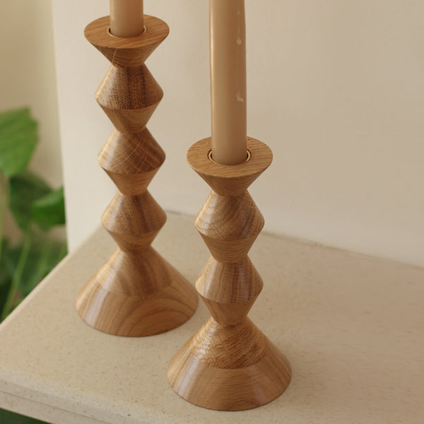 Stacked Oak Candlestick