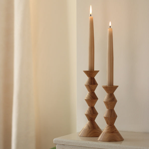 Stacked Oak Candlestick