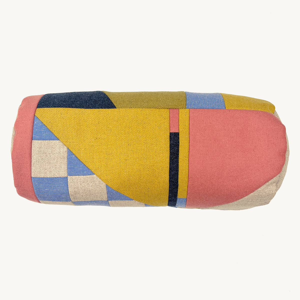 Patchwork Bolster Cushion  - Coral/Mustard/Olive/Blues A