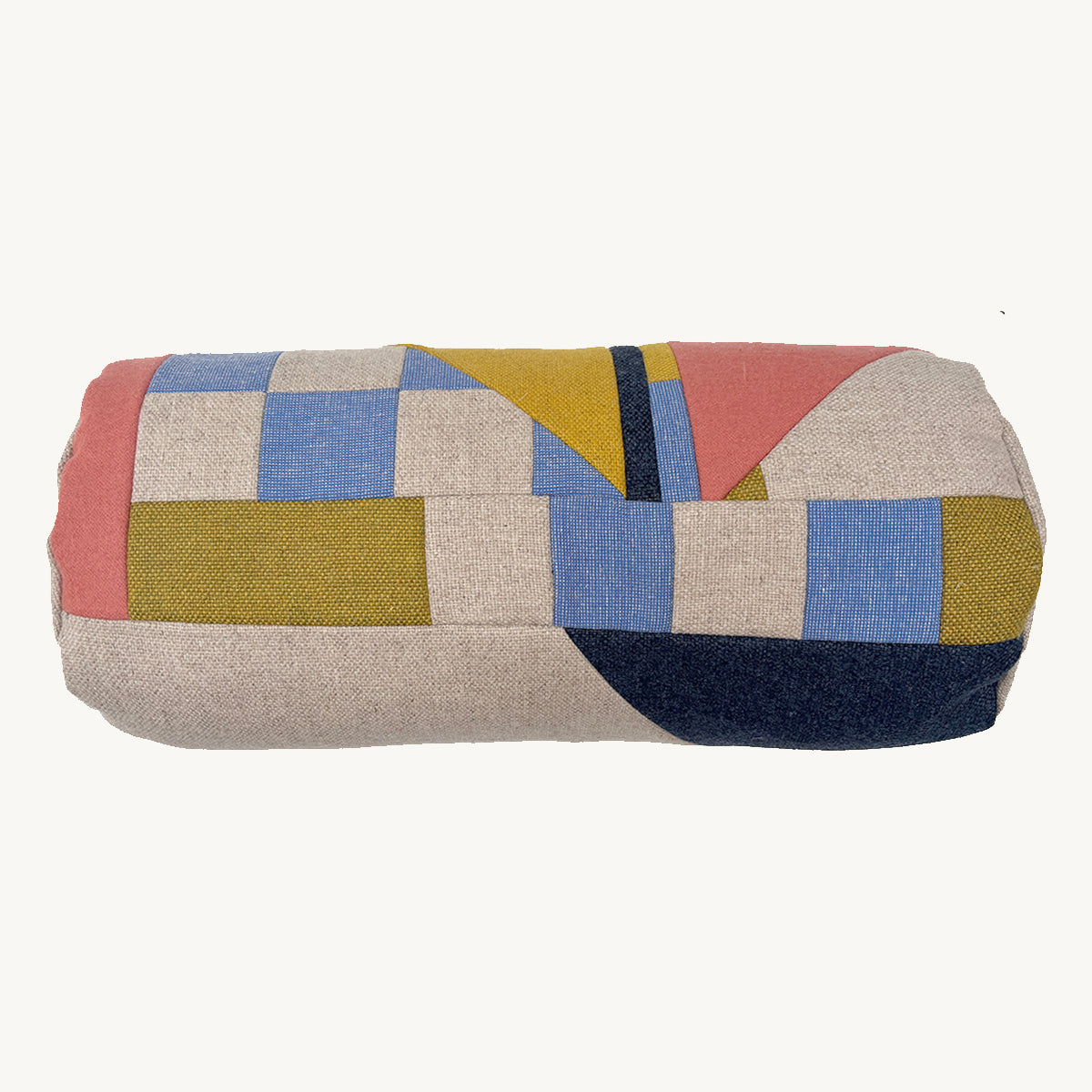Patchwork Bolster Cushion  - Coral/Mustard/Olive/Blues A