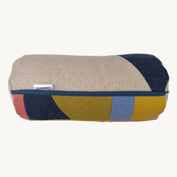 Patchwork Bolster Cushion  - Coral/Mustard/Olive/Blues A