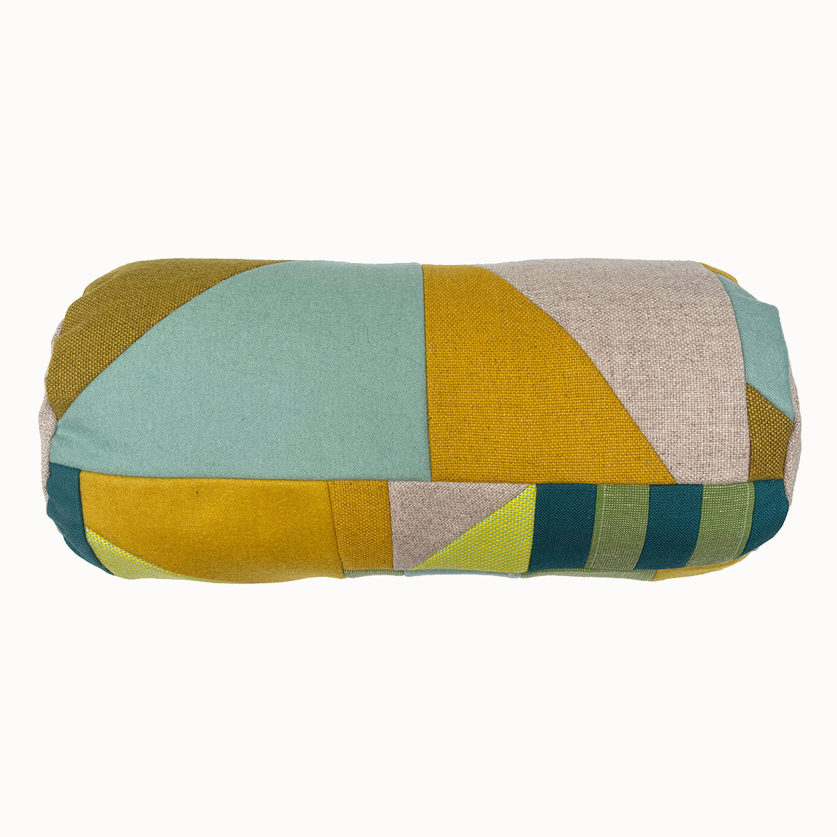 Patchwork Bolster Cushion - Greens/Teal/Mustard A
