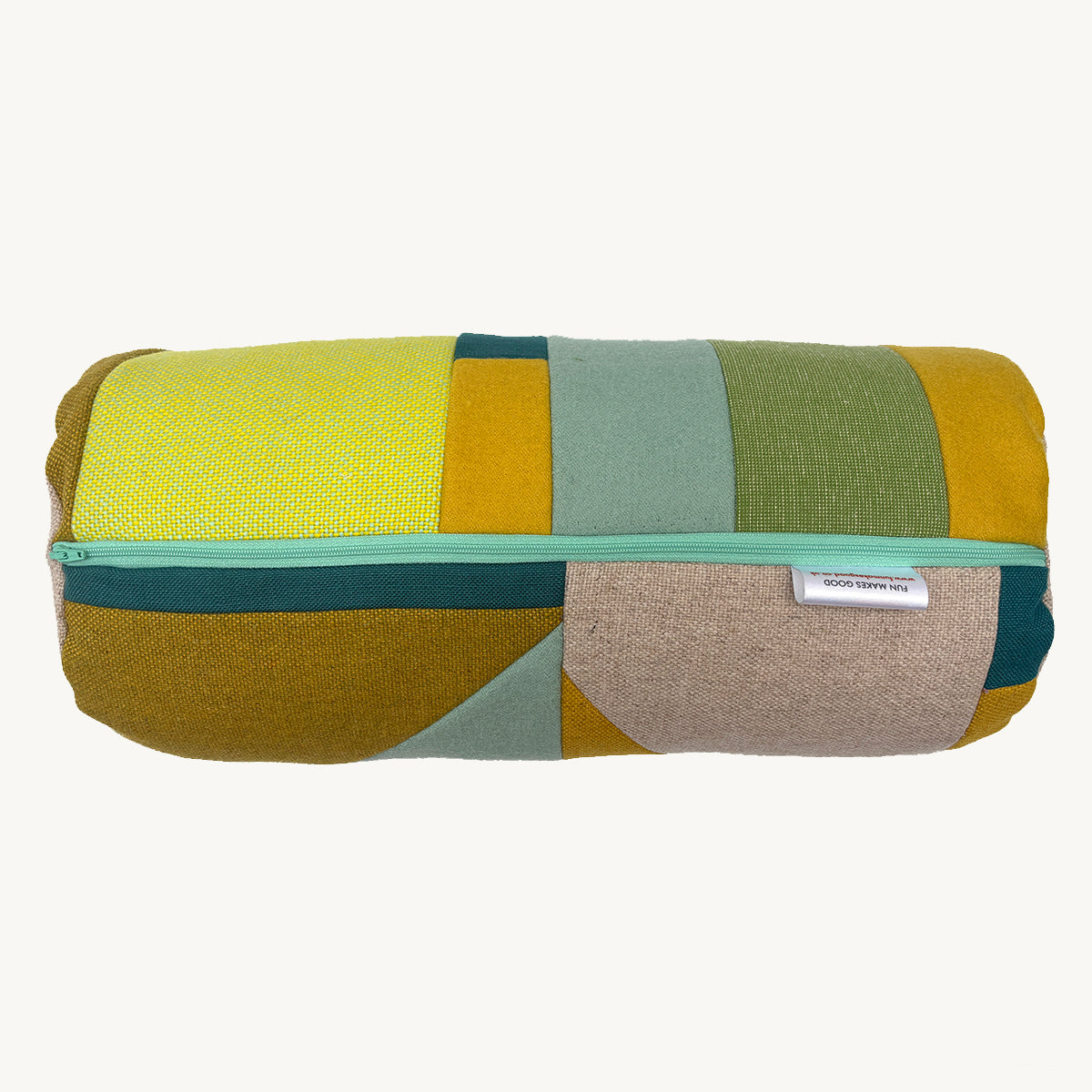 Patchwork Bolster Cushion - Greens/Teal/Mustard A