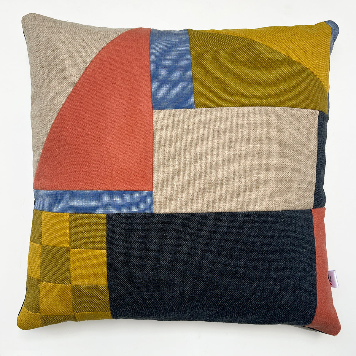 Patchwork Large Cushion - Coral/Mustard/Olive/Blues A