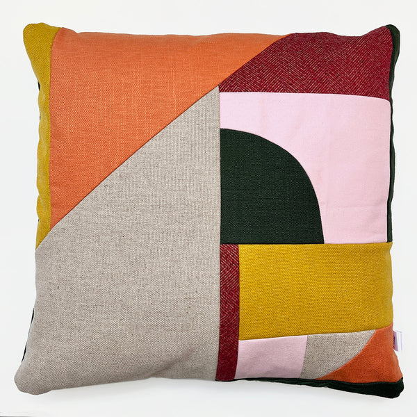 Patchwork Large Cushions - Red/Orange/Green/Mustard A