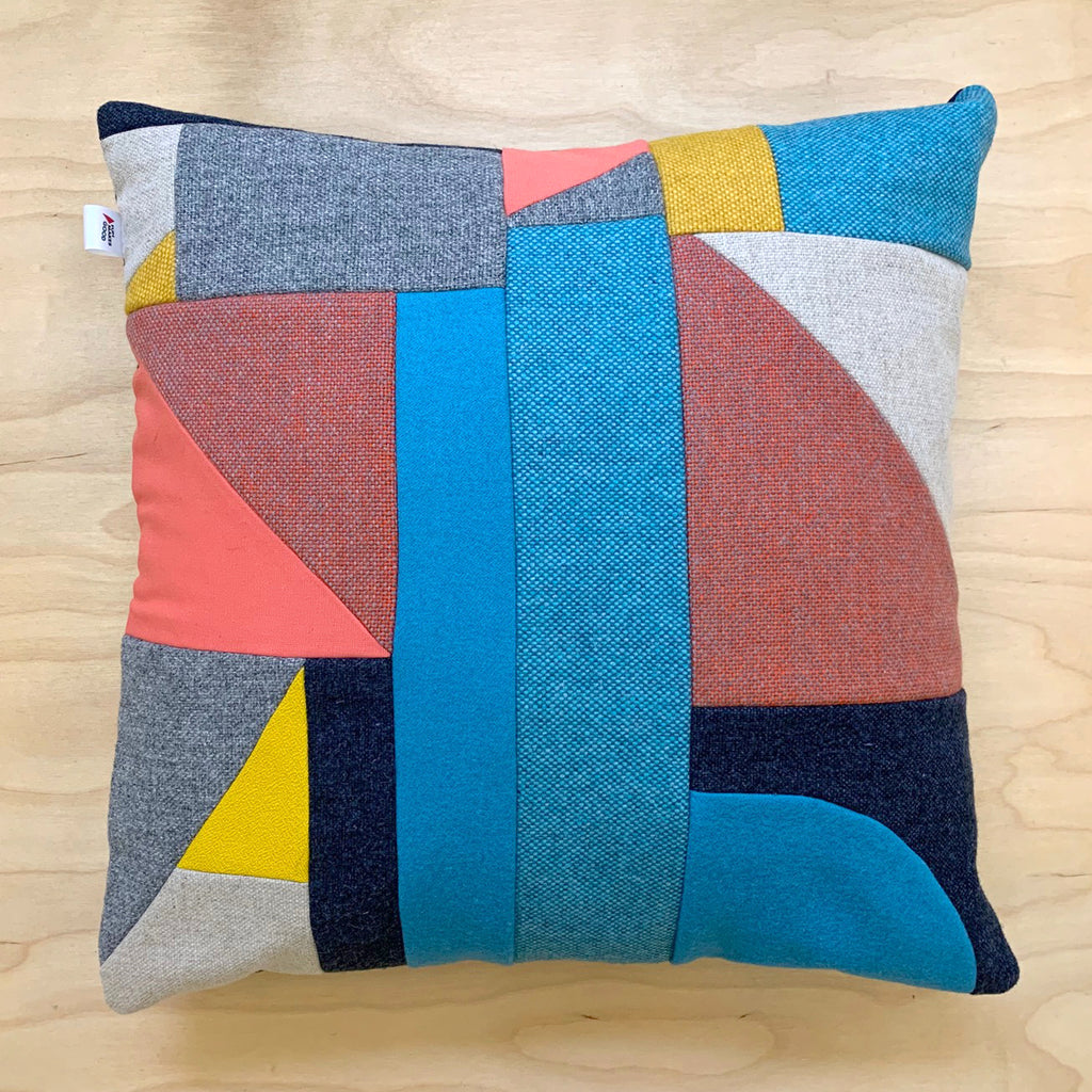 Patchwork Large Square Cushion - Coral/ Blue/ Mustard