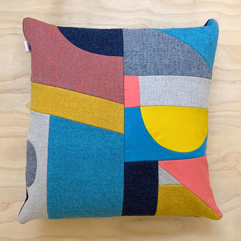 Patchwork Large Square Cushion - Coral/Blue/Mustard
