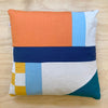 Patchwork Large Square Cushion - Coral/ Orange/ Blue/ Mustard Linen