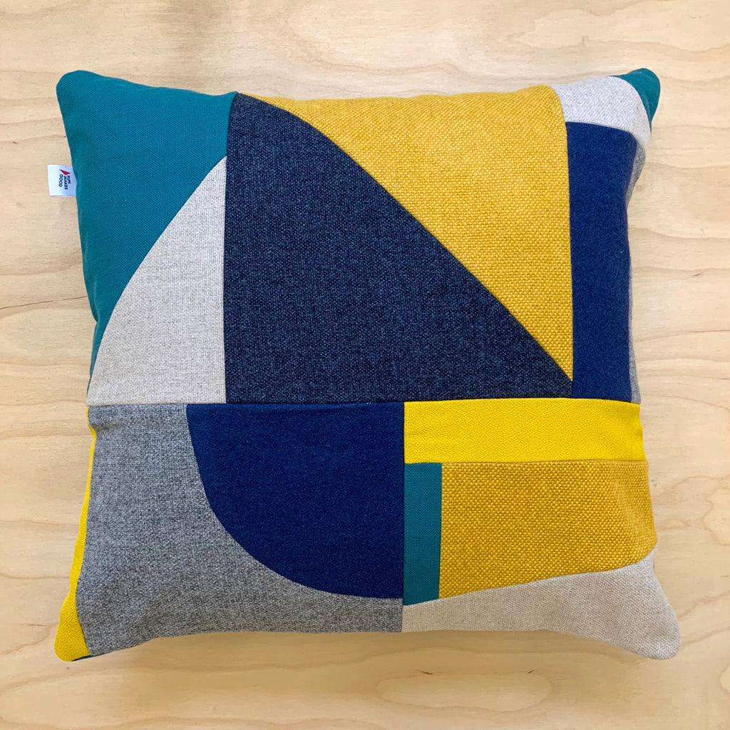 Patchwork Large Square Cushion - Navy/ Teal/ Mustard