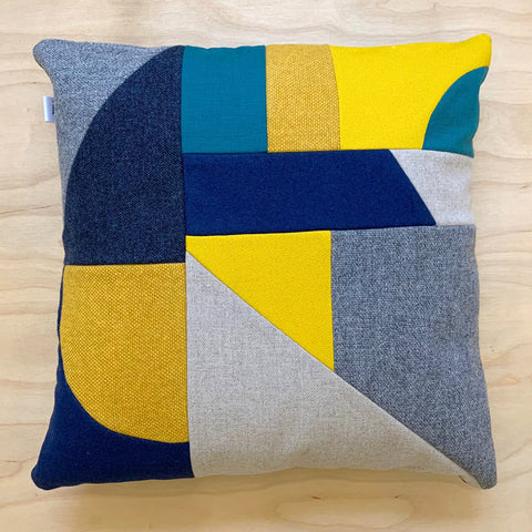 Patchwork Large Square Cushion - Navy/Teal/Mustard