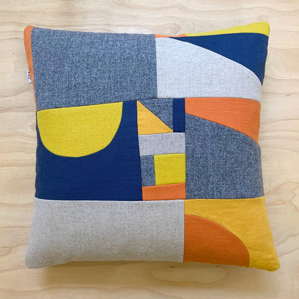 Patchwork Large Square Cushion - Orange/Blue/Mustard