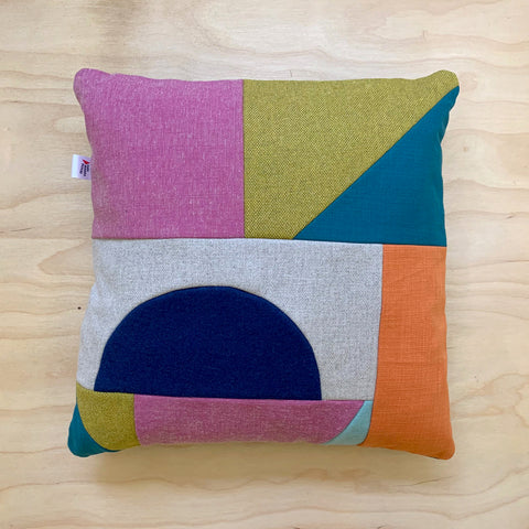 Patchwork Medium Square Cushion - Mint/ Pink/ Orange