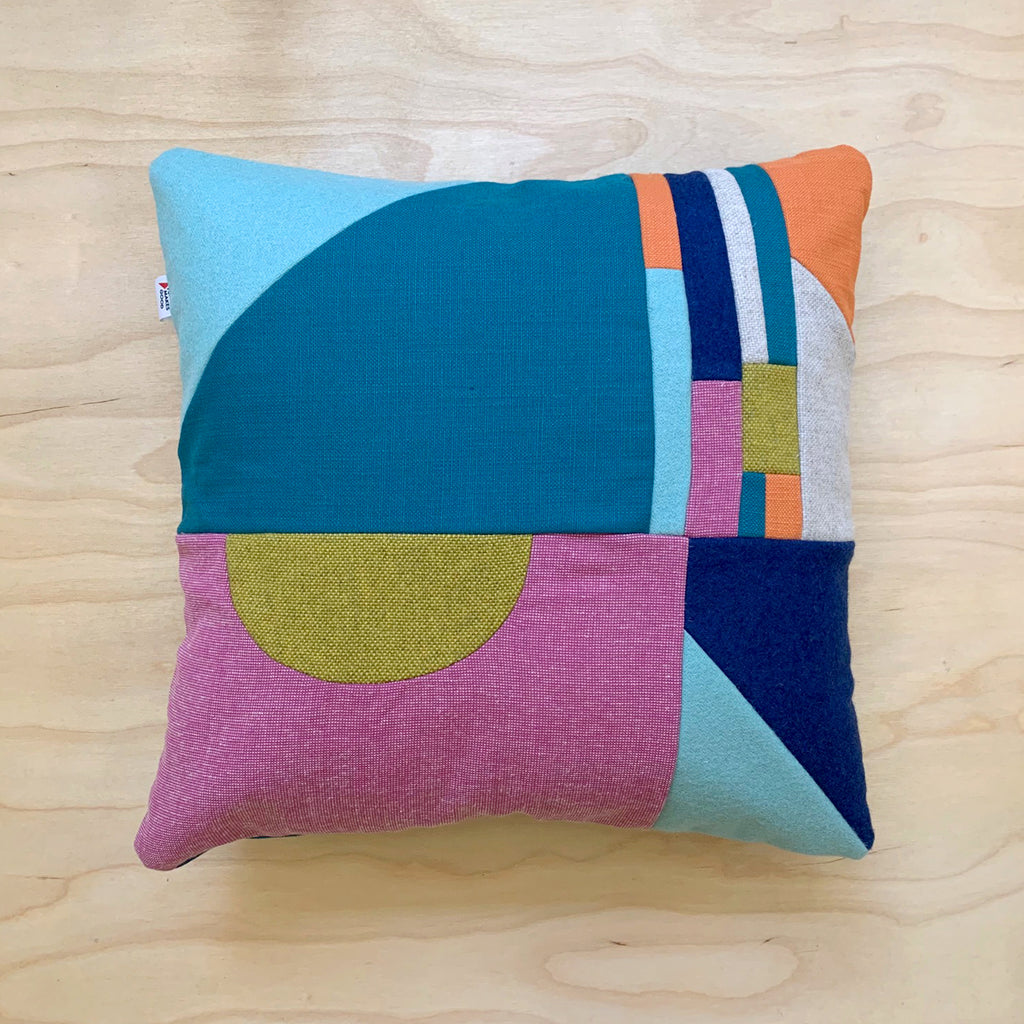 Patchwork Medium Square Cushion - Mint/Pink/Orange