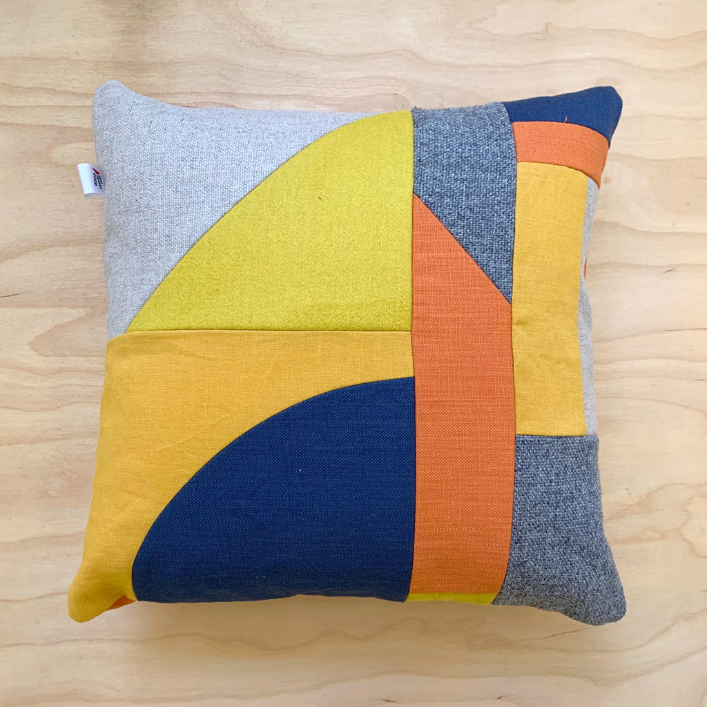 Patchwork Medium Square Cushion - Orange/ Blue/ Mustard