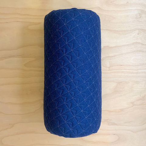 Patchwork Bolster Cushion  - Navy/Silver Quilted