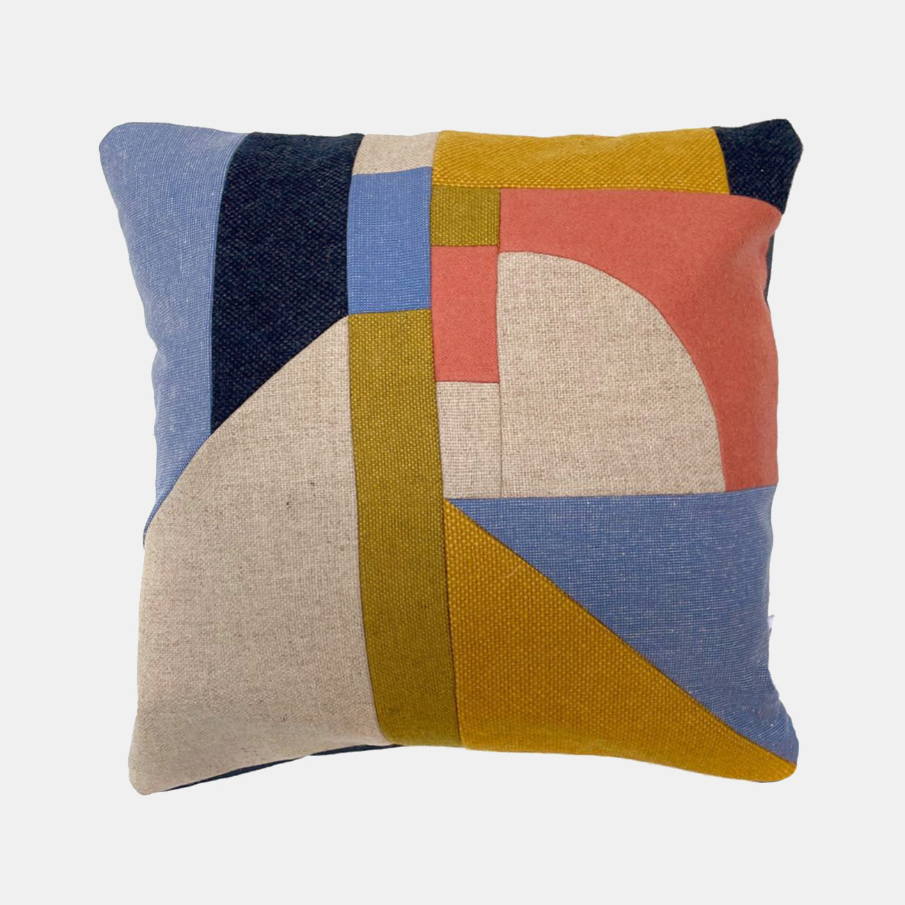 Patchwork Medium Square Cushion - Coral/Mustard/Olive/Blues A