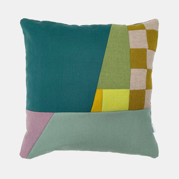 Patchwork Medium Square Cushion - Greens/Teal/Lilac A