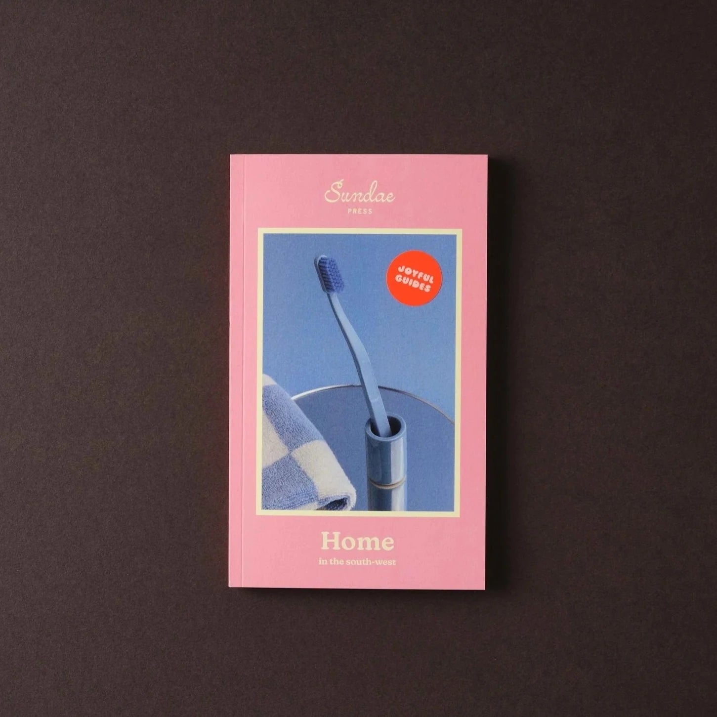 Pink Home guide from Sundae Press with a blue toothbrush image on a dark background