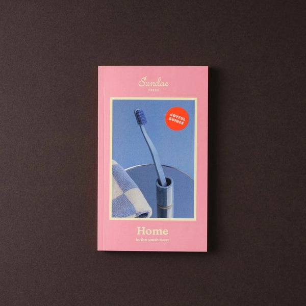 Pink Home guide from Sundae Press with a blue toothbrush image on a dark background