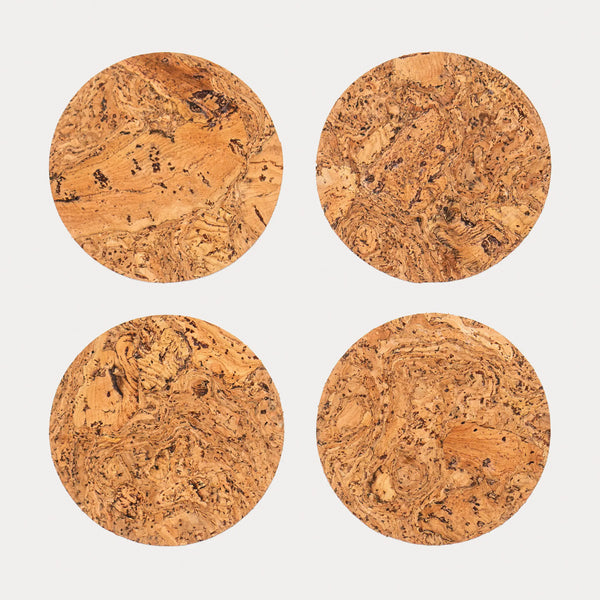 Round Cork Natural Coasters - Set of 4