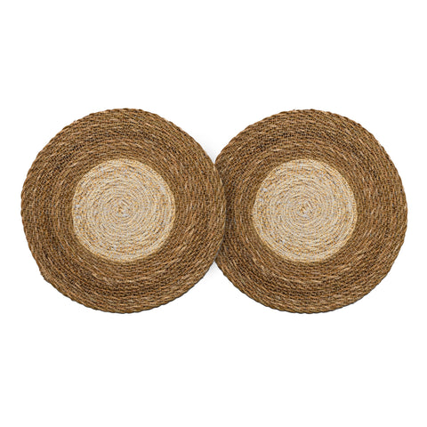 Seagrass Placemats Set of 2 - Warm Natural / White