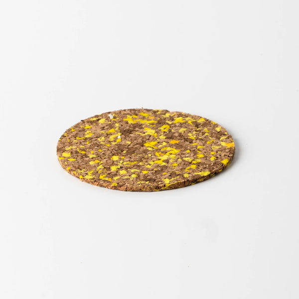 Yellow Speckled Round Cork Coasters - Set of 4