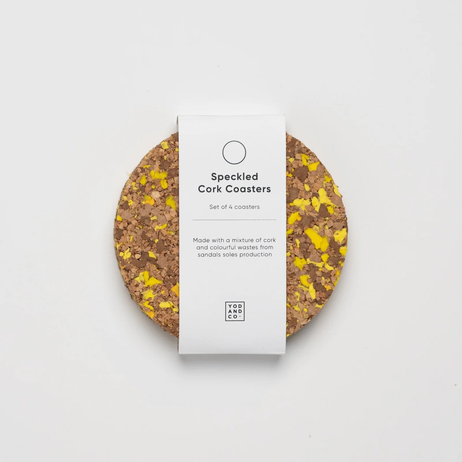 Yellow Speckled Round Cork Coasters - Set of 4