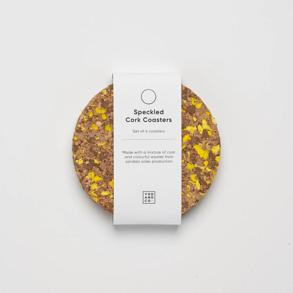 Yellow Speckled Round Cork Coasters - Set of 4