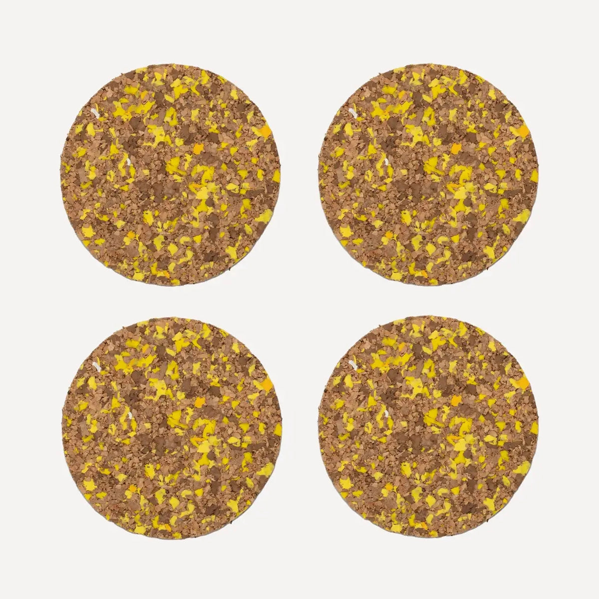 Yellow Speckled Round Cork Coasters - Set of 4