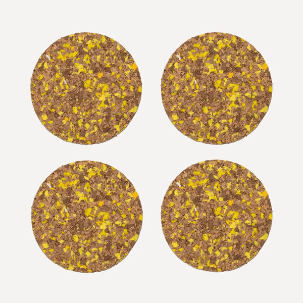 Yellow Speckled Round Cork Coasters - Set of 4
