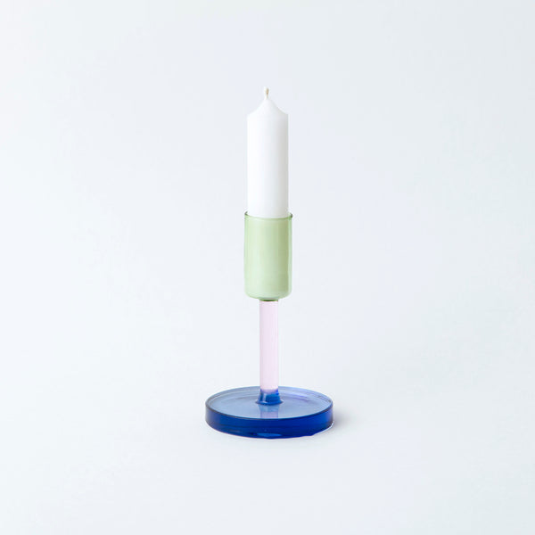 Glass Candlestick green/pink/blue
