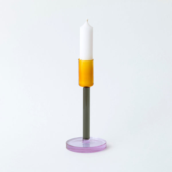 Glass Candlestick ambre/grey/purple