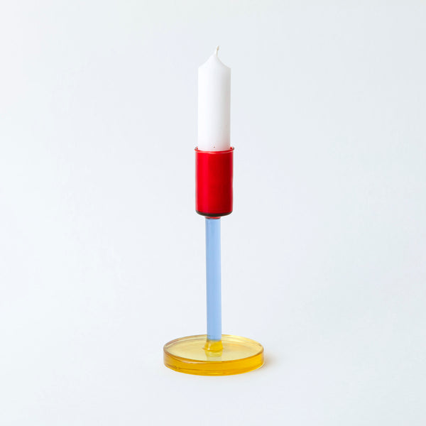 Glass Candlestick red/blue/ambre