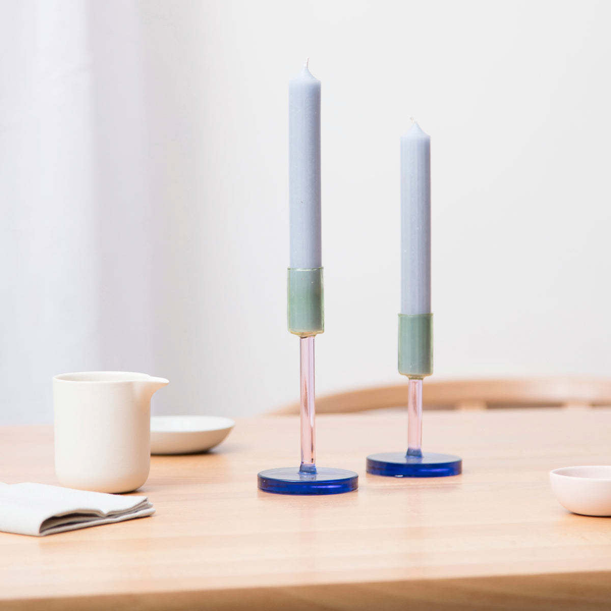 Glass Candlestick red/blue/ambre
