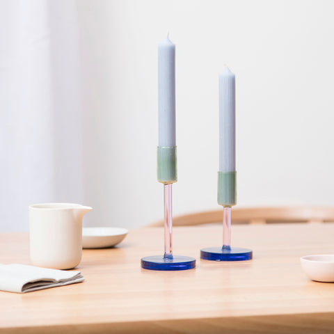 Glass Candlestick green/pink/blue