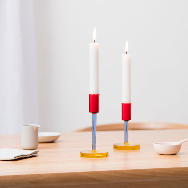 Glass Candlestick red/blue/ambre