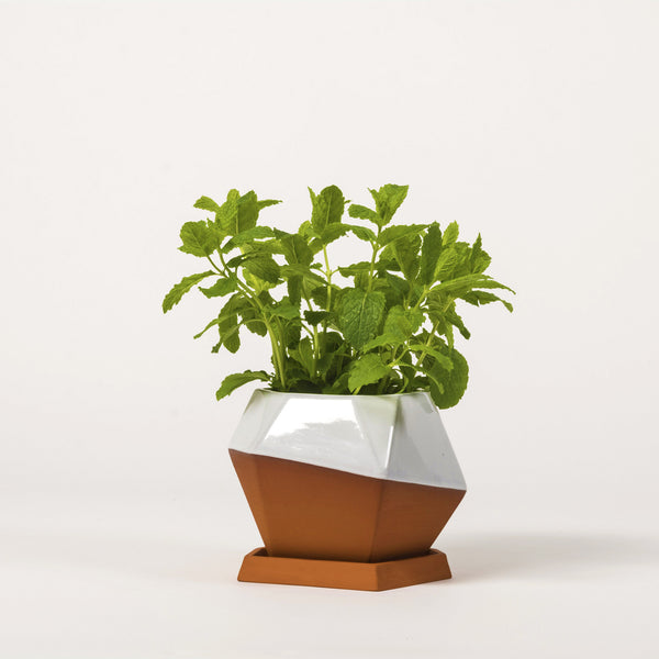 Small Geometric Pot Half-Glazed - Kobi & Teal