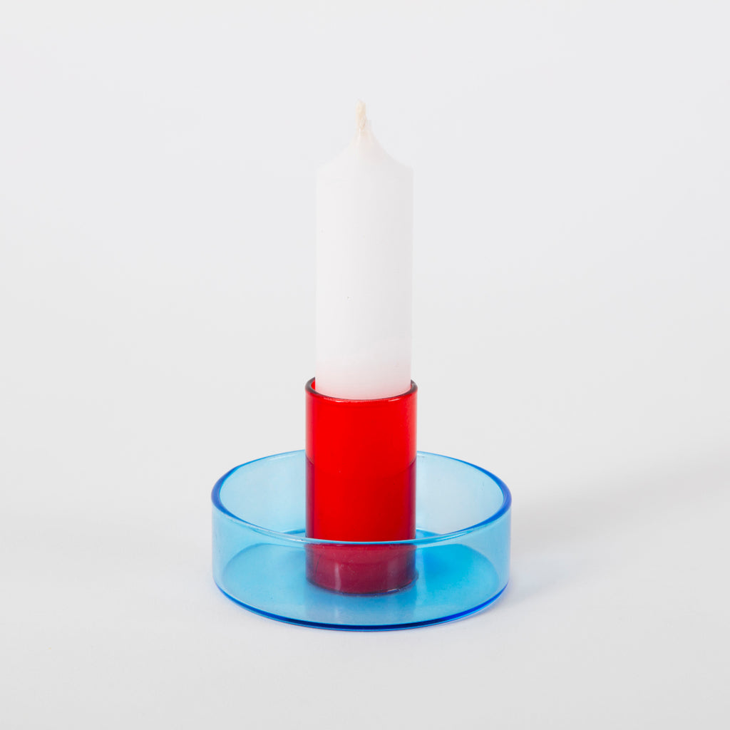 Glass Candleholder blue/red