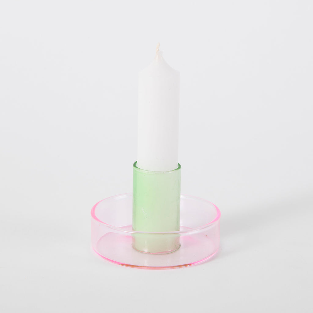 Glass Candleholder pink/green