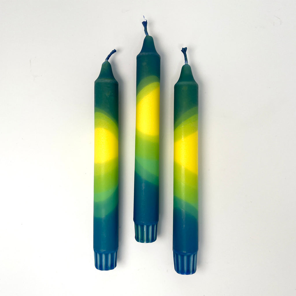 Colourful Candles - Ombre Green/Yellows x 3