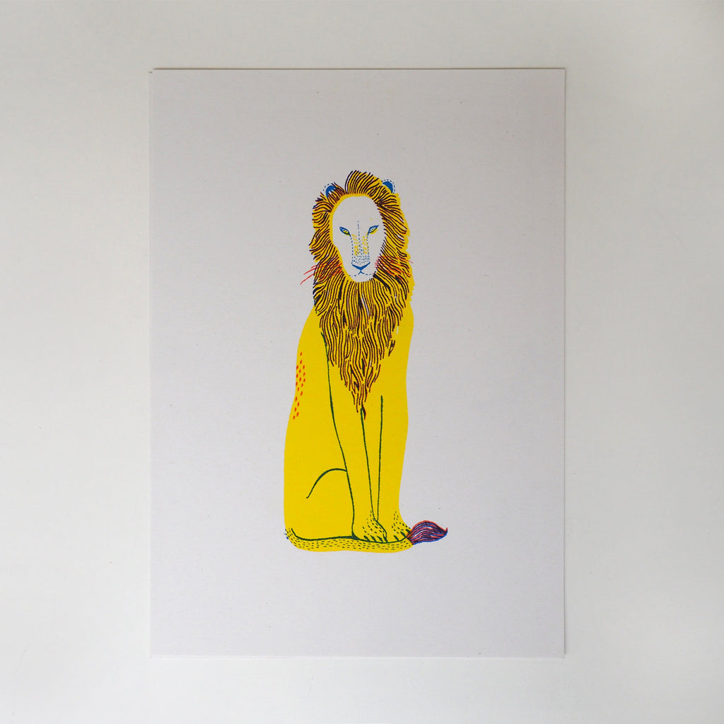Lion Risograph Print - Kobi & Teal